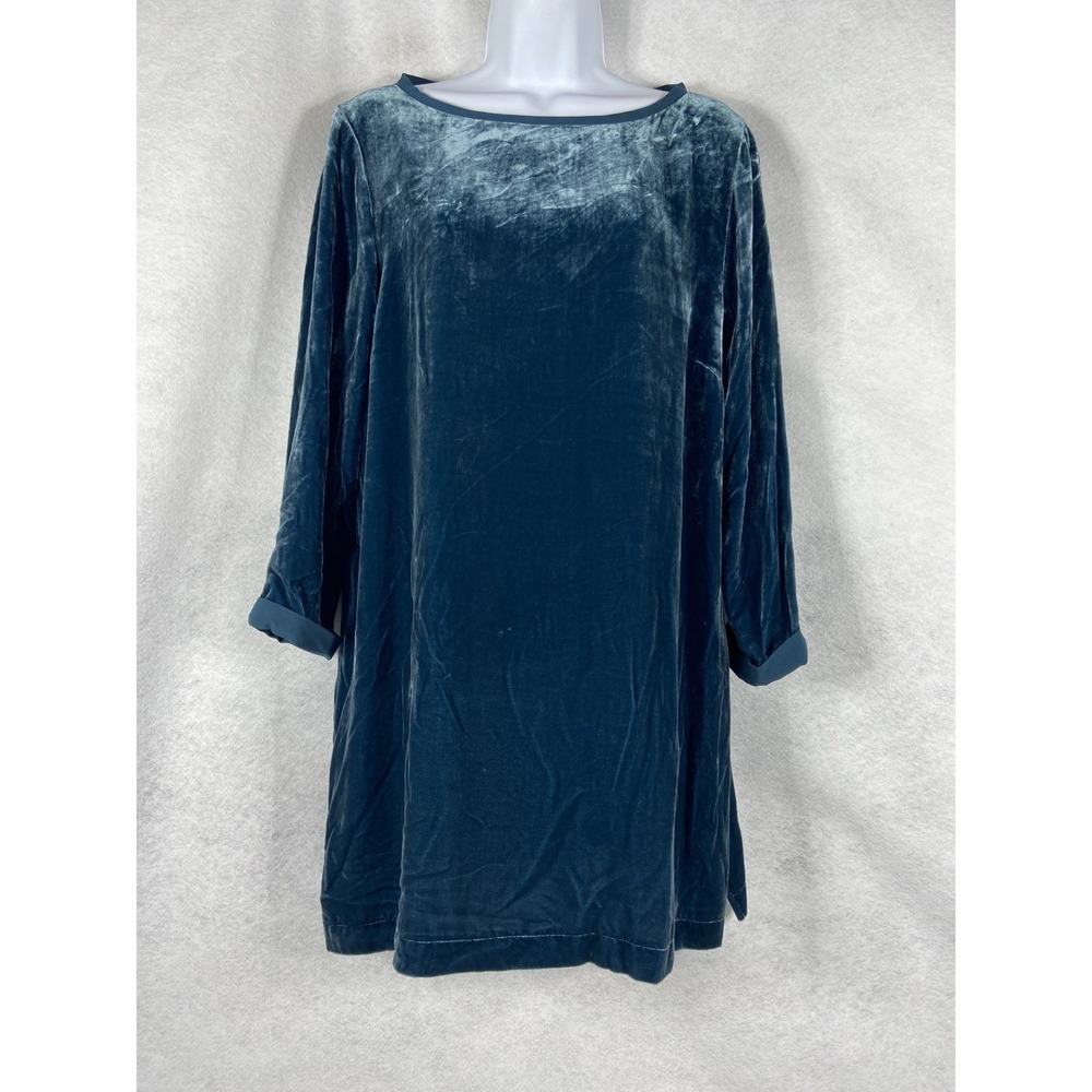 J Jill Top Womens Medium Teal Velvet Tunic Boat Neck 3/4 Sleeves Silk Blend NWOT
